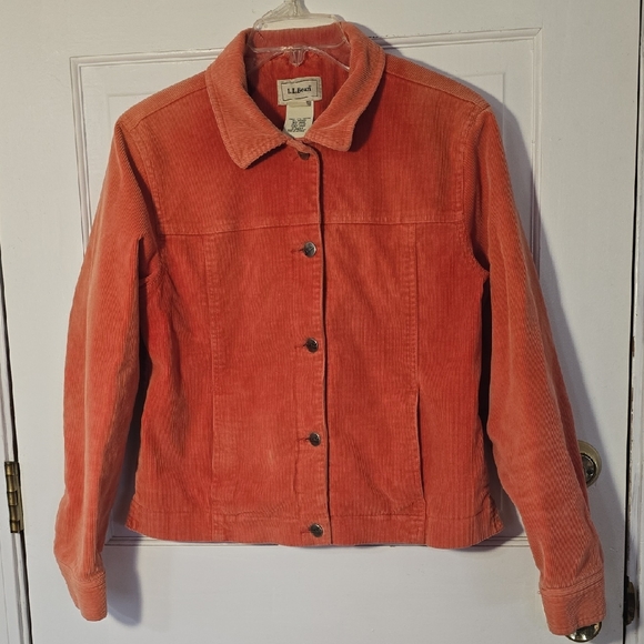 L.L. Bean Jackets & Blazers - Wonderful Pink Salmon LL Bean Corduroy Jean Jacket XS Lined w/ Floral Flannel